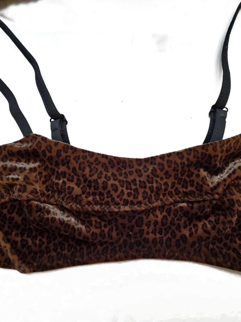 Malia Mills Y2K Velour Velvet Brown/Black Leopard Bandeau Bikini Top Sz P/XS